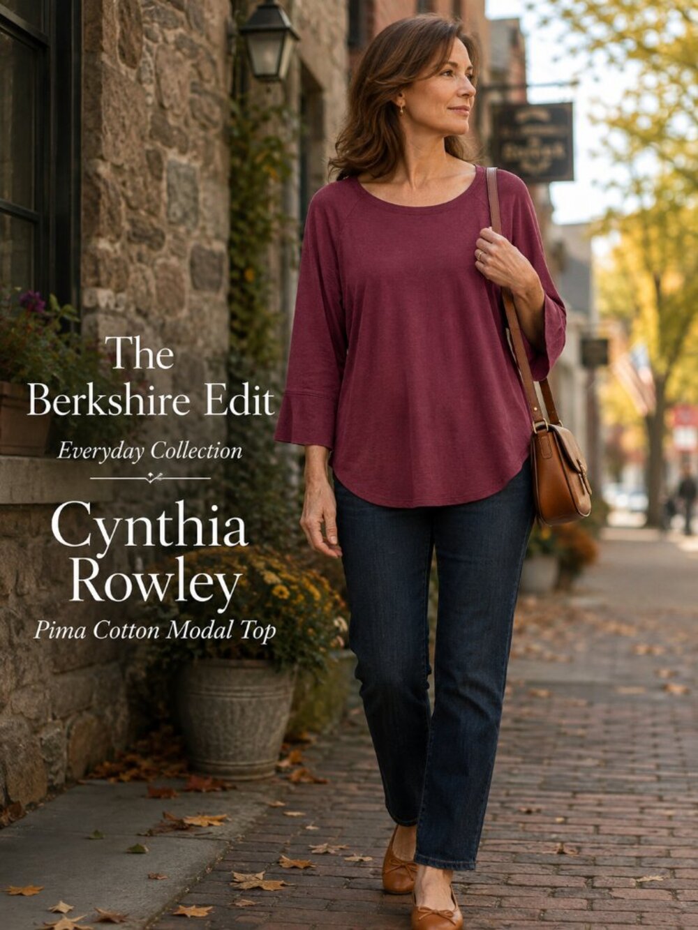 Cynthia Rowley Pima Cotton Modal 3/4 Sleeve Top Burgundy Wine M Relaxed